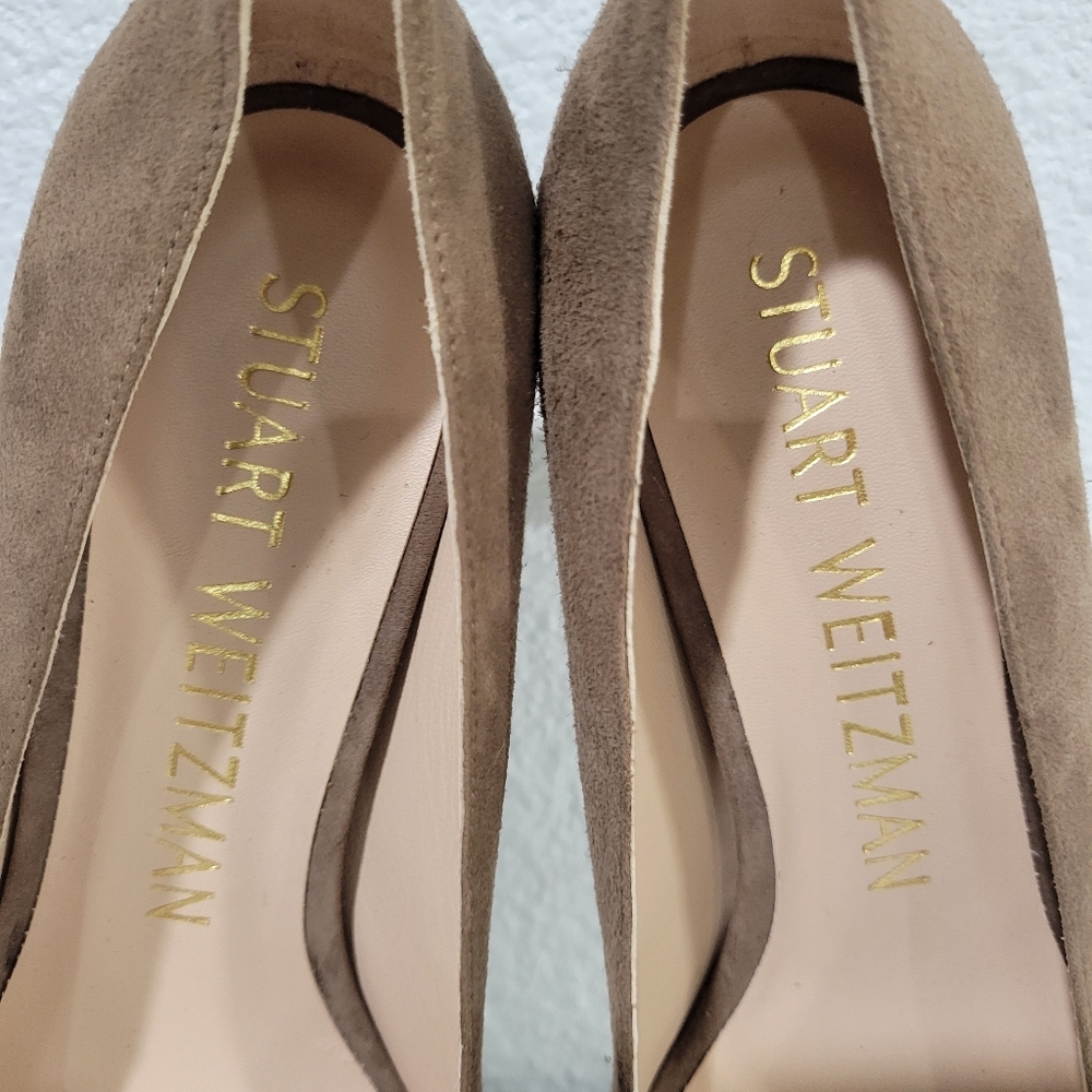 Stuart Weitzman Larsa Suede Platform Pump Heels Taupe Tan Brown Size 7.5 - Picture 6 of 10